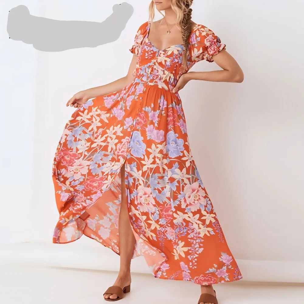 New Spell x Revolve Lily Gown Red Floral M Maxi Dress Ruched Designs Exclusive
